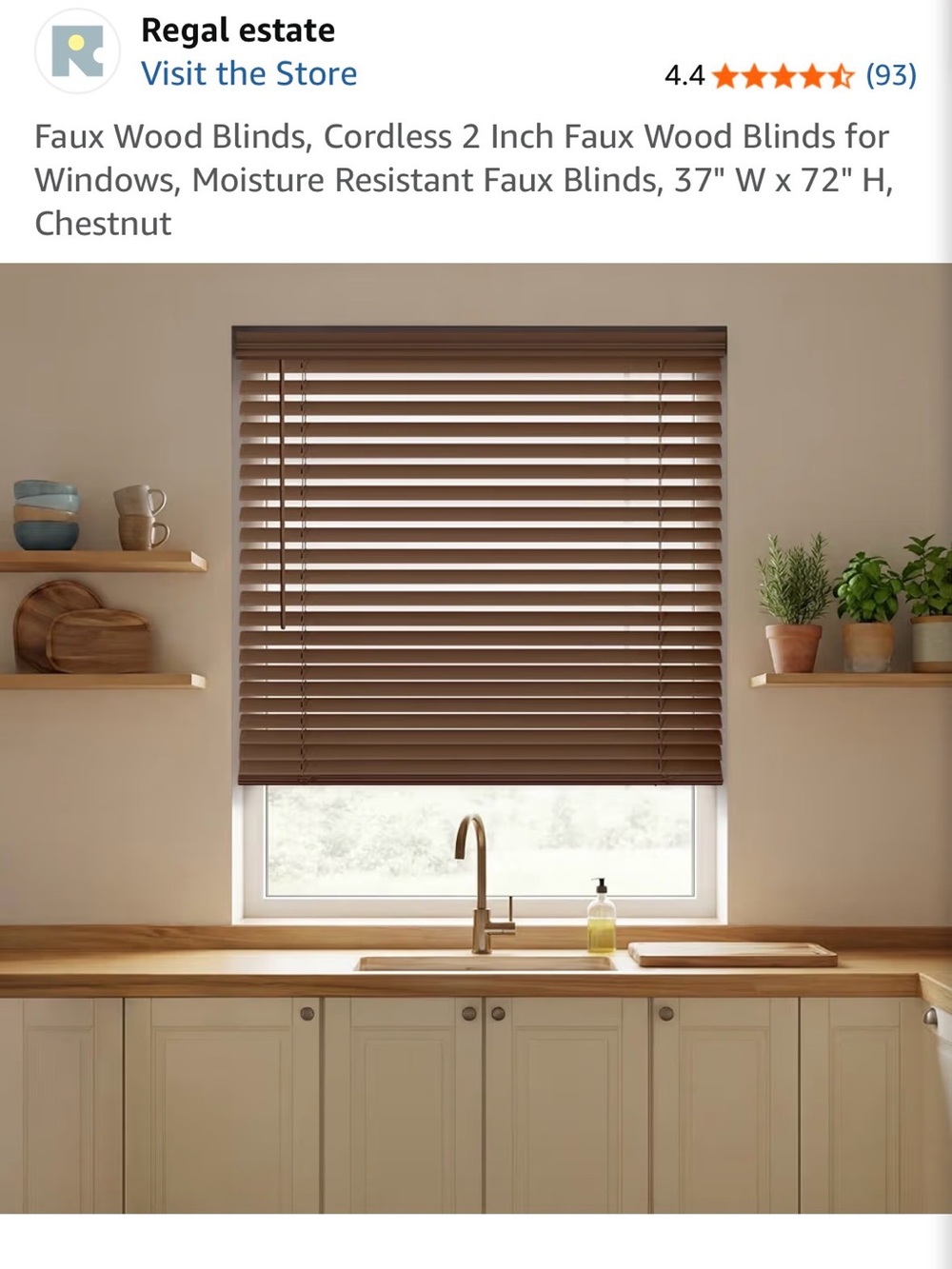 Regal Estate Chestnut Faux Wood Cordless Blinds - Chestnut Brown Set of 3